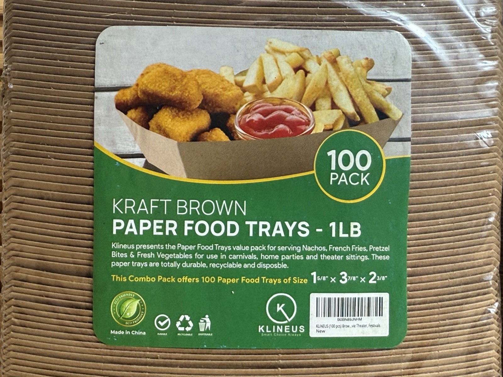 3 x 100 pcs, 1lb Heavy Duty Disposable Brown Kraft Food Trays Hot Cold Basket