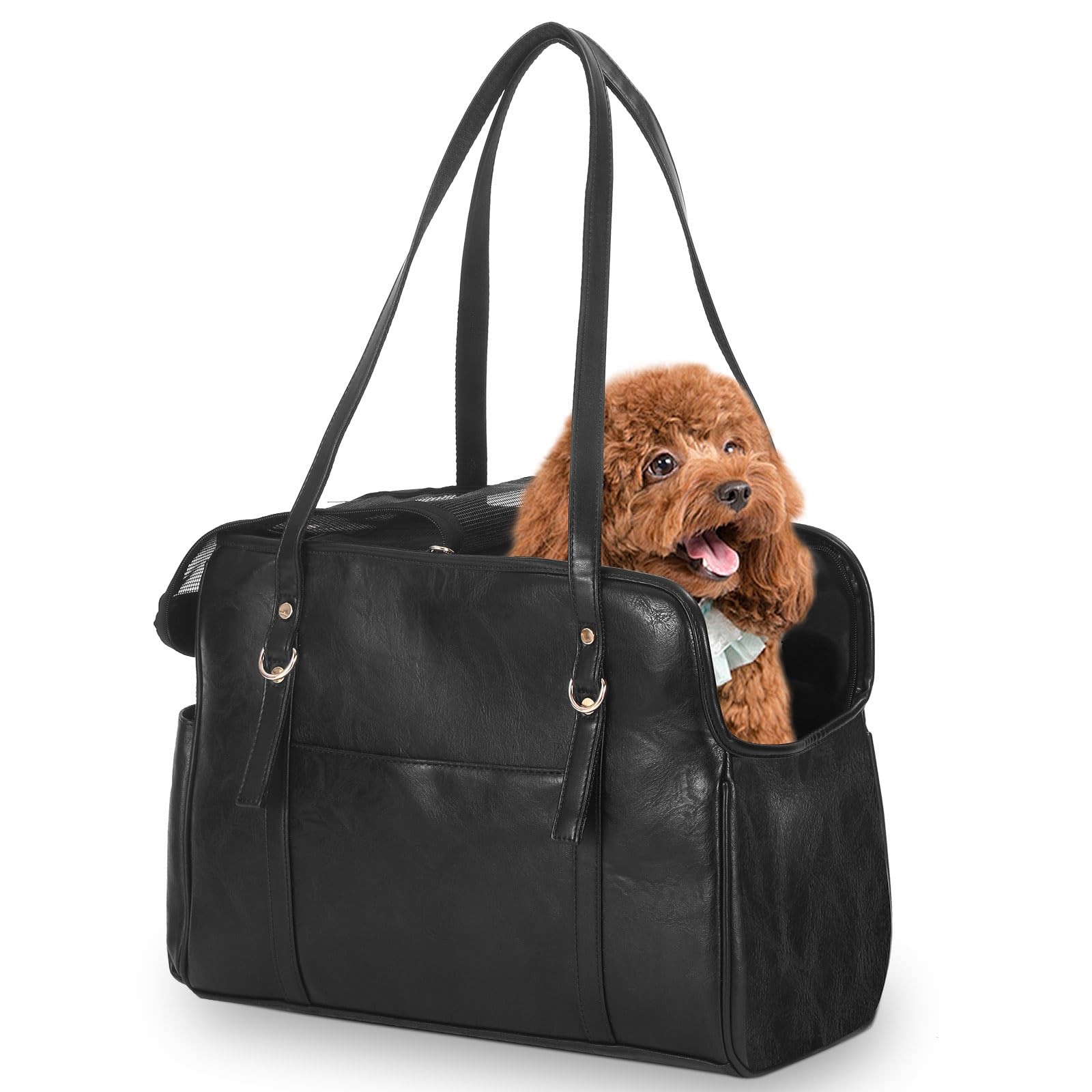 Dog Carrier Purse, Fashion Leather Pet Carrier with Pockets, Airline Approved…