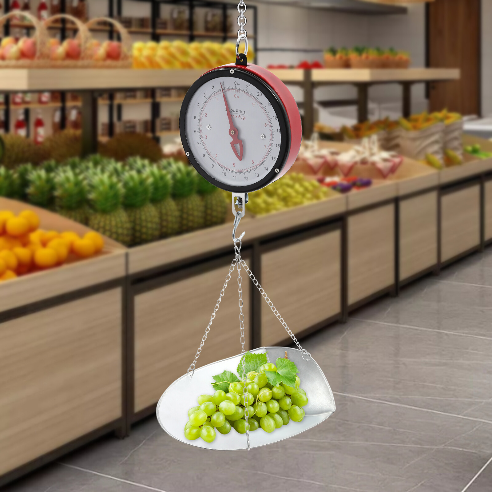 10kg/22lbs Double-sided Supermarkets Dial Hanging Scale Circular Scale with Tray