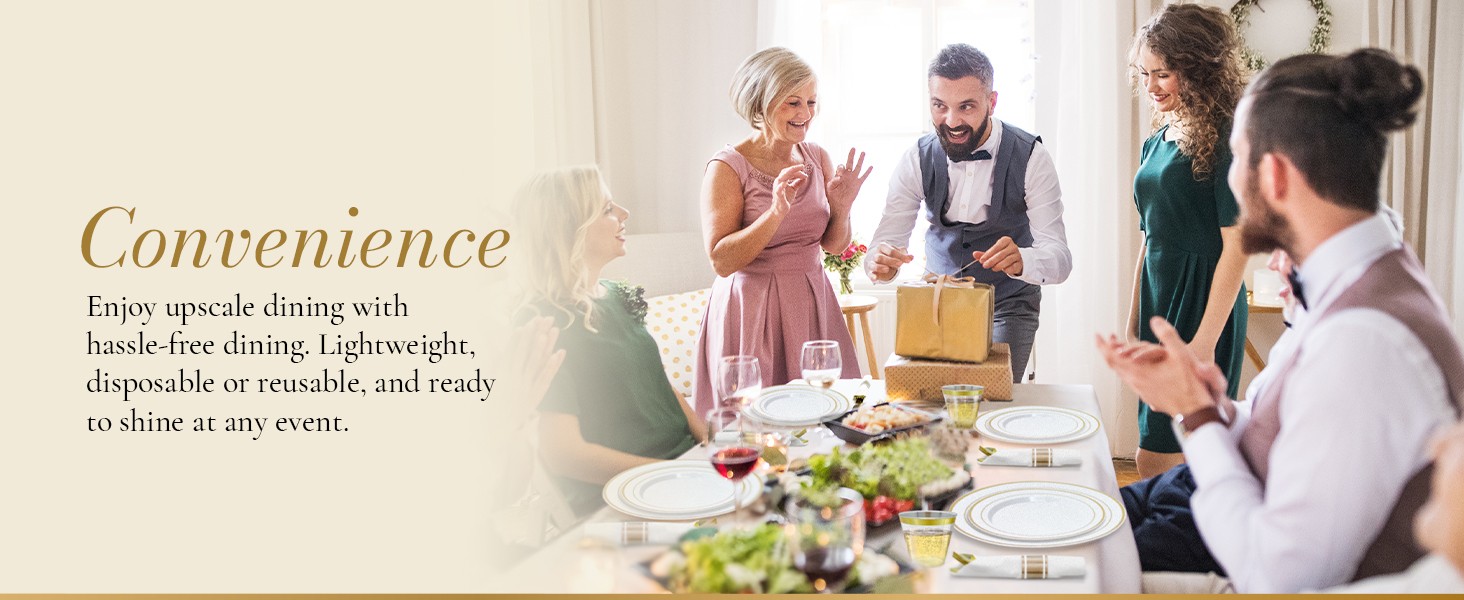 Plastic Plates for Party | 210 Pieces | White w/Gold Rim | Plates and Napkins