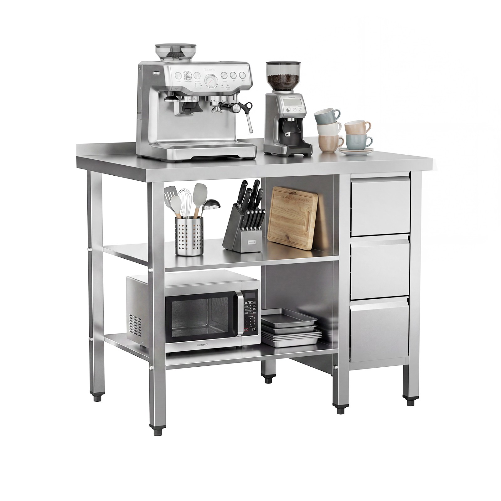 39″ x 24″ Stainless Steel Work Table with Undershelf & 3 Drawers for Commercial