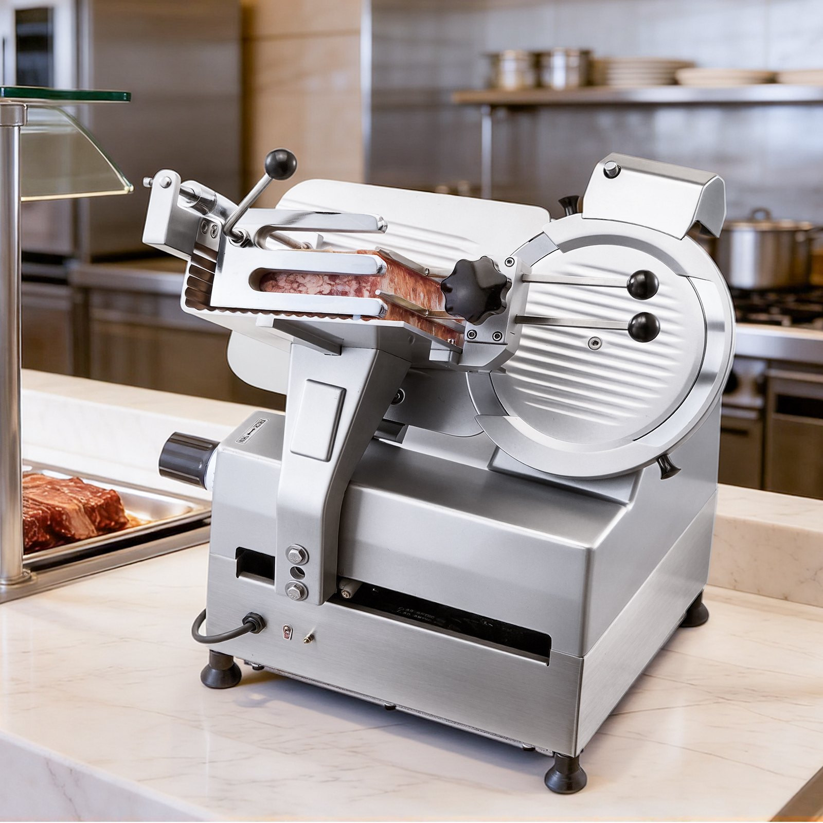 Commercial Meat Slicer 10in Blade 180W+370W Auto w/ Sharpener Adjustable