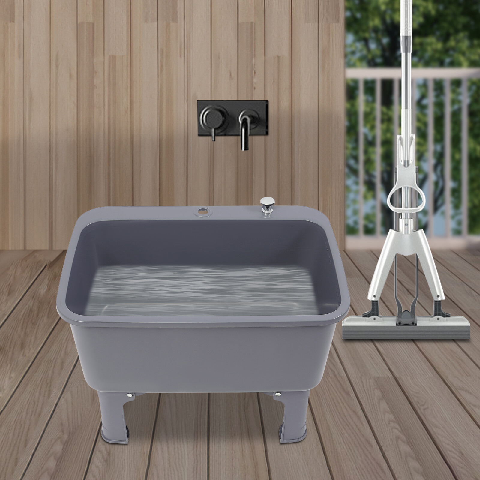 Portable Floor Mop Sink, Large Capacity Mop Bucket Freestanding Utility Mop Sink