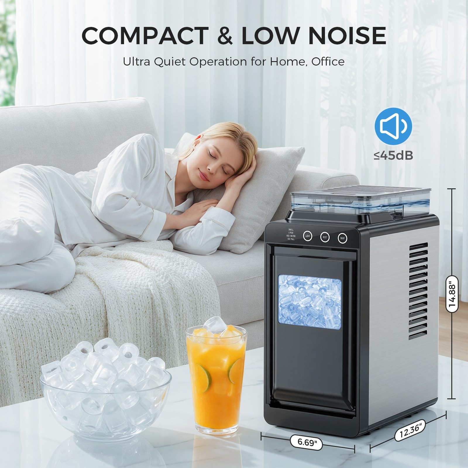 Ice Maker Countertop, Portable Ice Machine with External Water Tank, 8 Cubes