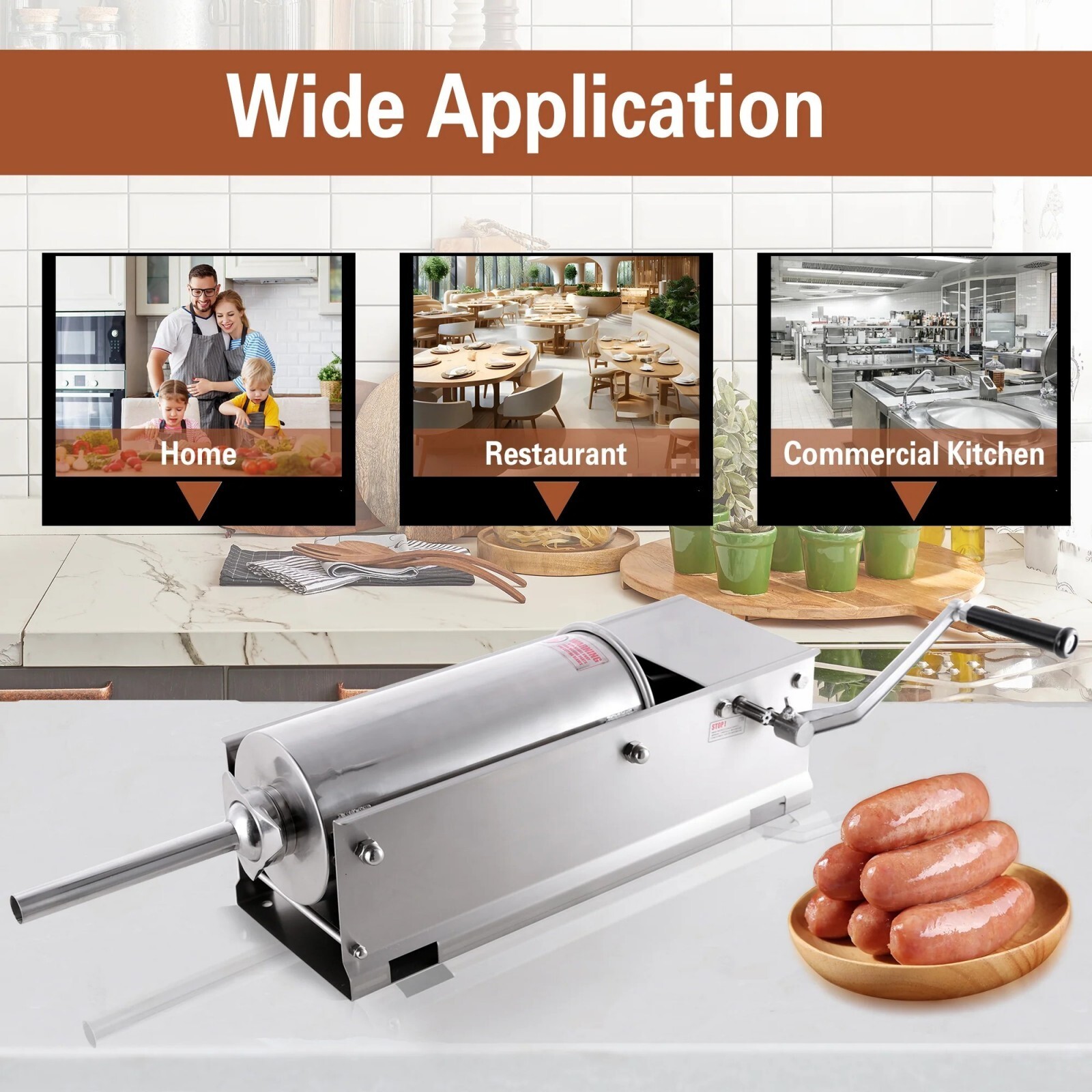 Hakka Horizontal 3L 7LBS Sausage Stuffer Stainless Steel Meat Maker Press Filler