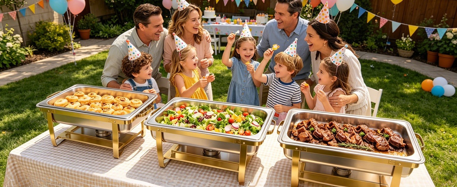 4-PK 9QT Rectangular Stainless Steel Chafing Dishes for Buffet w/ Lids