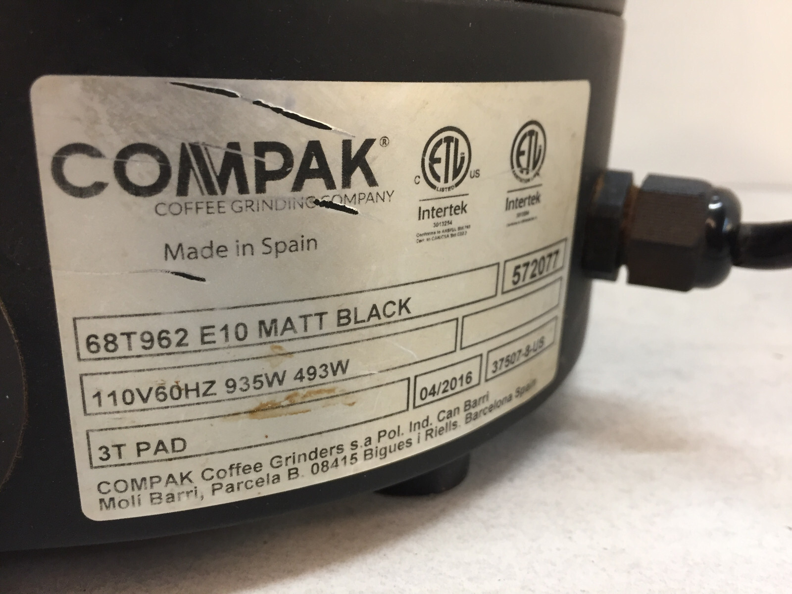 Compak E10 Conic Engineering Commercial Coffee Grinder, Matt Black