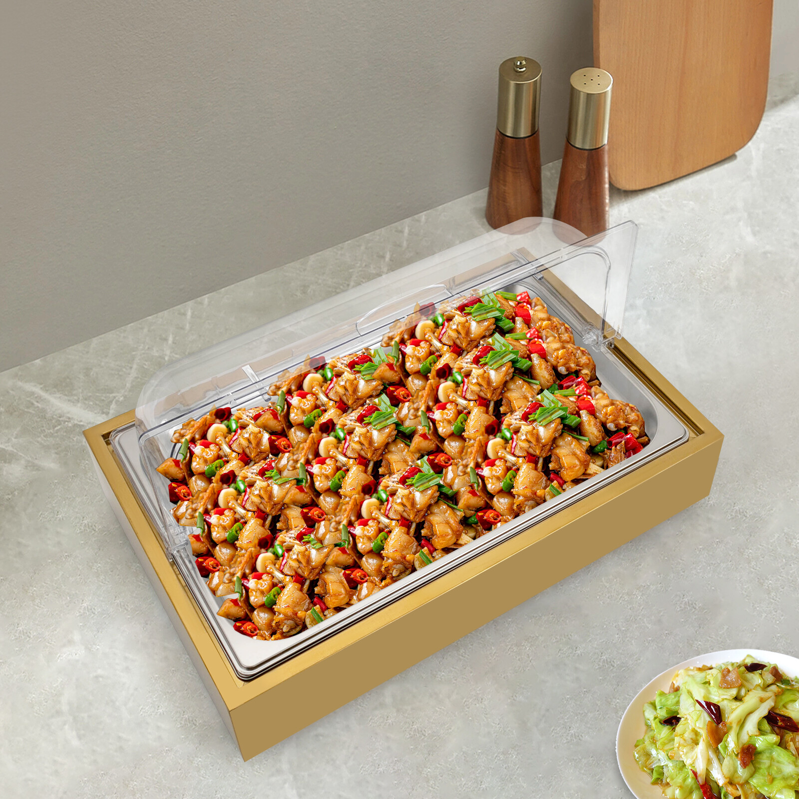 2-Compartments Ice Food Serving Display Tray Buffet Cold Serving Plate Dishes