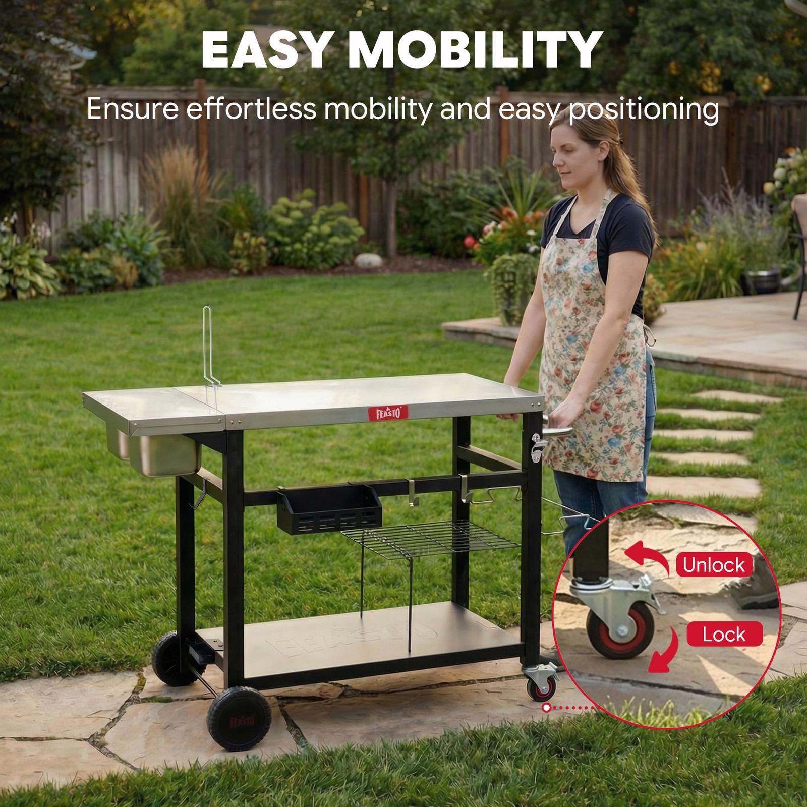 Outdoor Prep Table with One-Piece Integrated Topping Station, Food-Grade Stai…