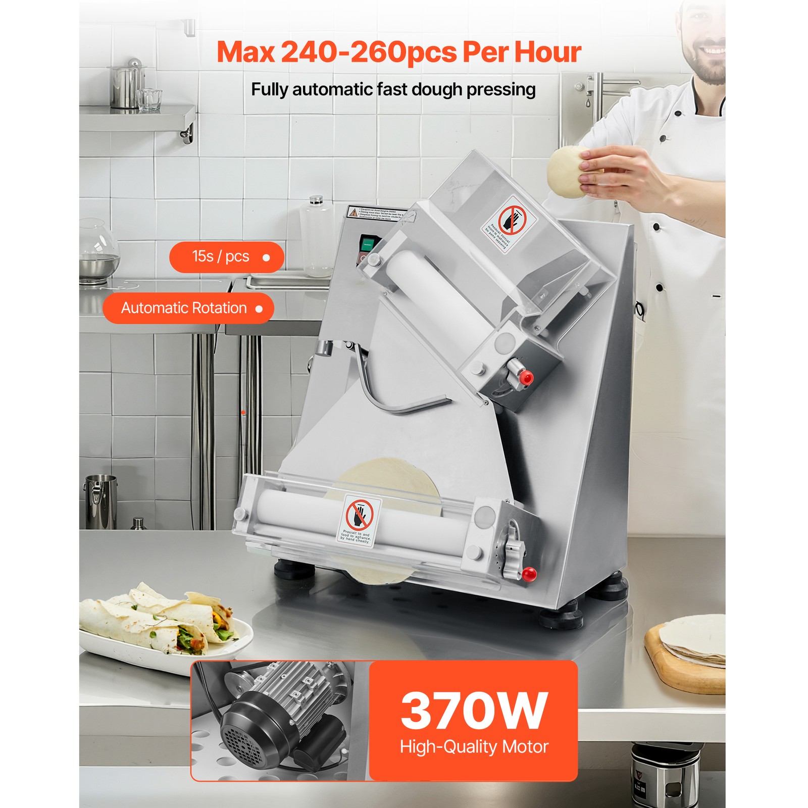Uimoso 3-14″ Automatic Dough Roller Machine Commercial 370W Dough Press Maker