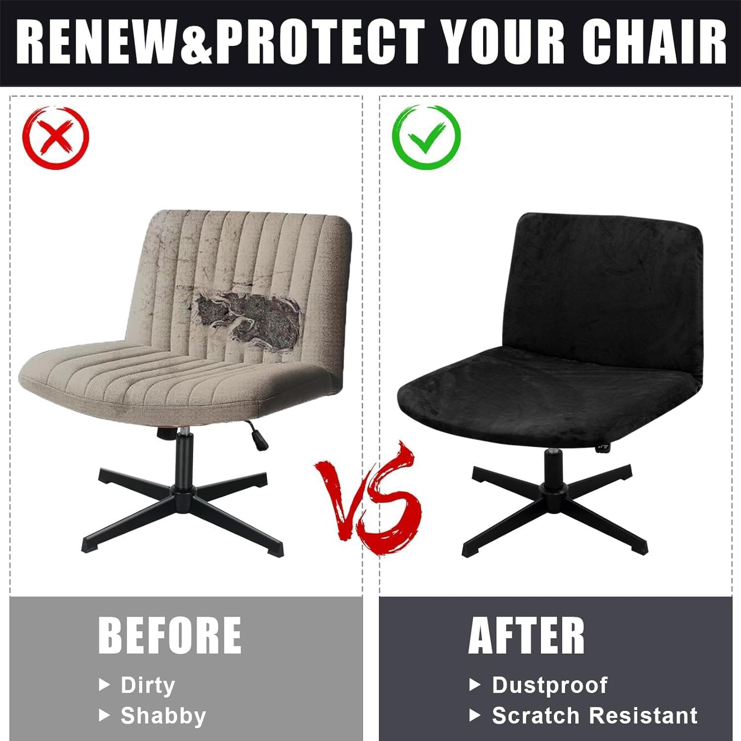 Velvet Cross Legged Office Chair Covers – Upgrade Your Armless Wide Seat