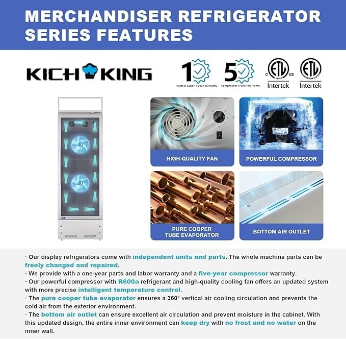 Merchandiser Refrigerator 11 Cu.ft Glass Door Commercial Display Cooler For Bar