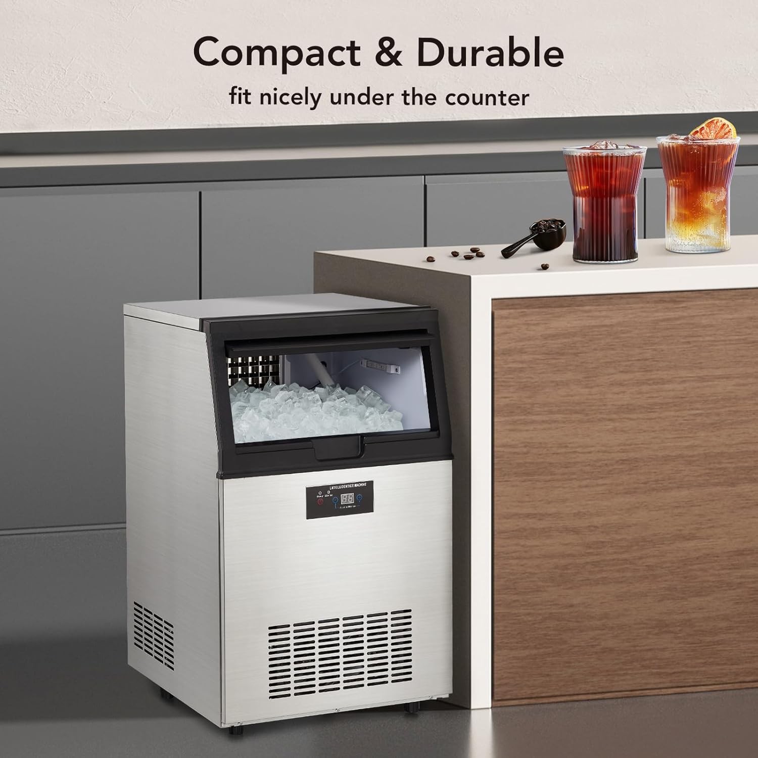 Commercial Ice Maker Machine 90lbs/24h w/ 30lbs Ice Storage Stainless Steel Bar