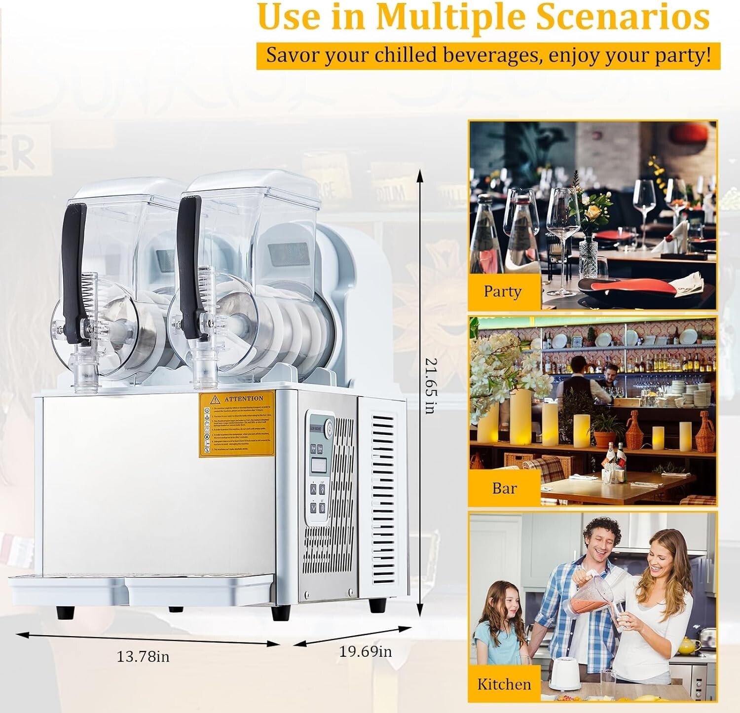 4L X 2 Commercial Slushie Machine, 370W Slushie Machine Frozen Drink Machine