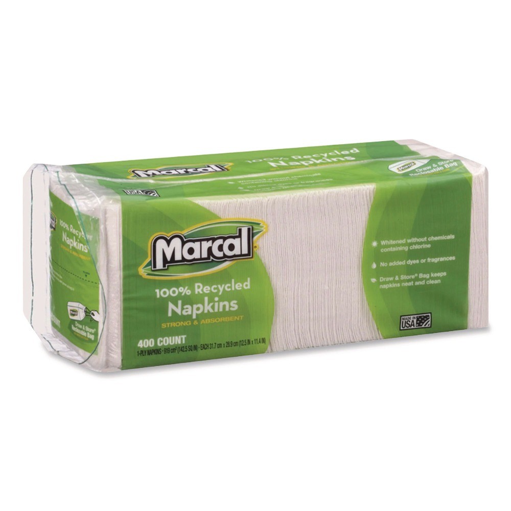 Marcal 6506PK 1-Ply Recycled Folded Lunch Napkins – White (400/Pack) New