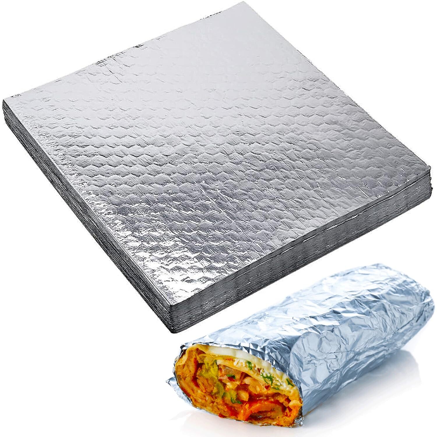 Heavy Duty 100-Pack Aluminum Foil Sandwich Wraps 18″x18″ Grease Resistant