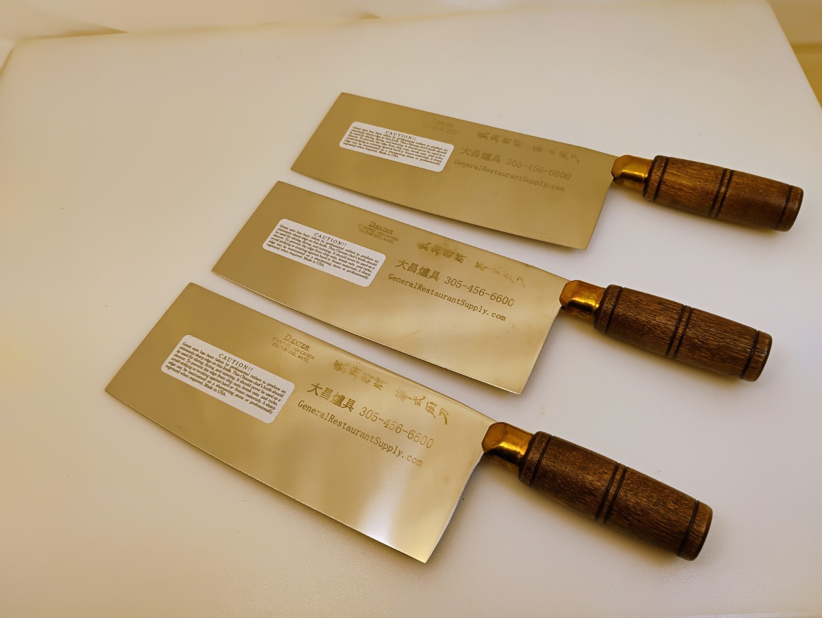 USA Made 8X3.25 in Set (3) Traditional Chinese Chef Knives Wood S5198 Stainless