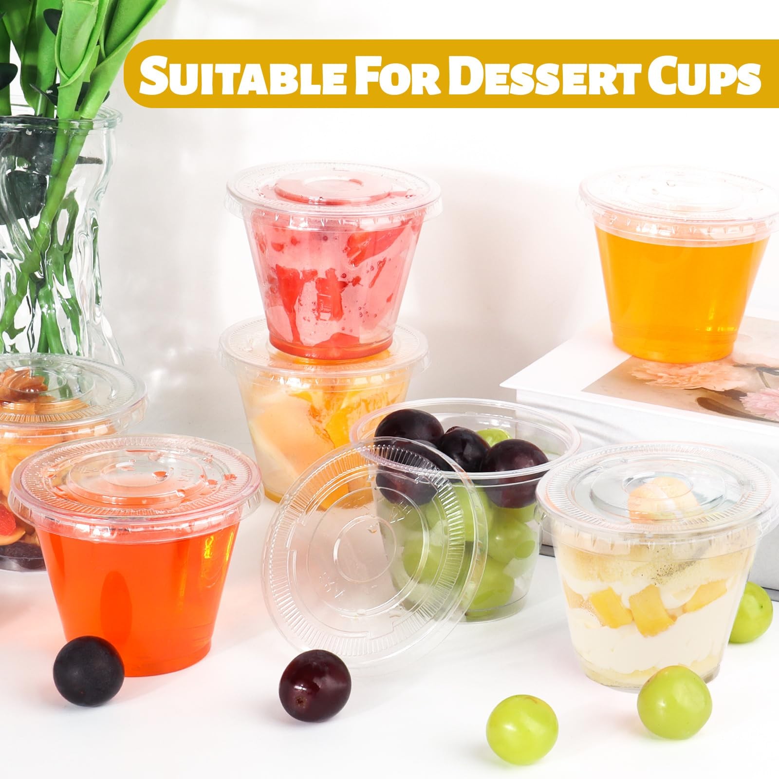 GGOLDMER 60 Pack 9 oz Clear Plastic Cups with Lids No 3.5 x 3 inch,