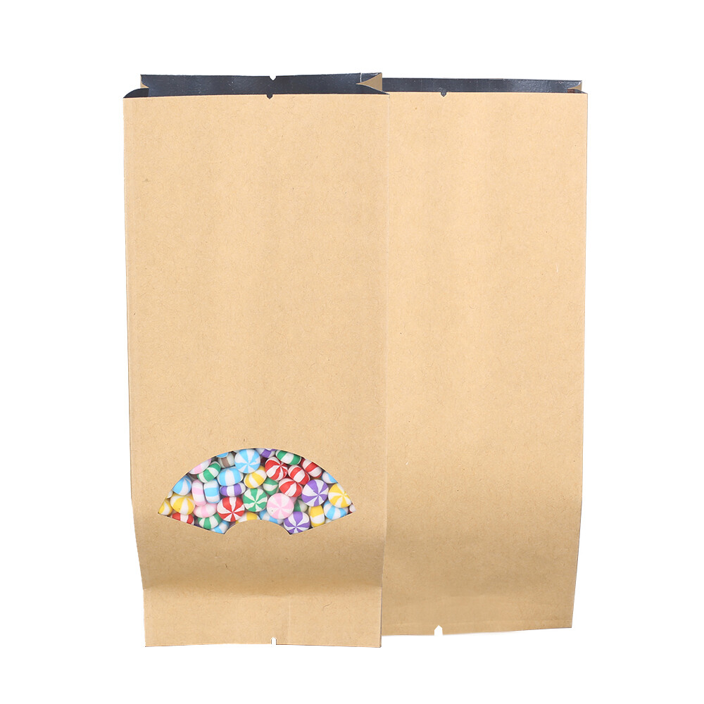 50/100 Brown Kraft Paper Mylar Foil Heat Sealable Bakery Side Gusset Window Bags