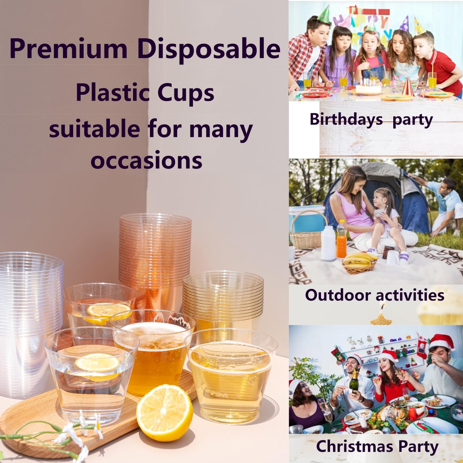 9 oz Glitter Sliver Plastic Cups, Disposable Clear Fancy and Reusable, 50 Cou…