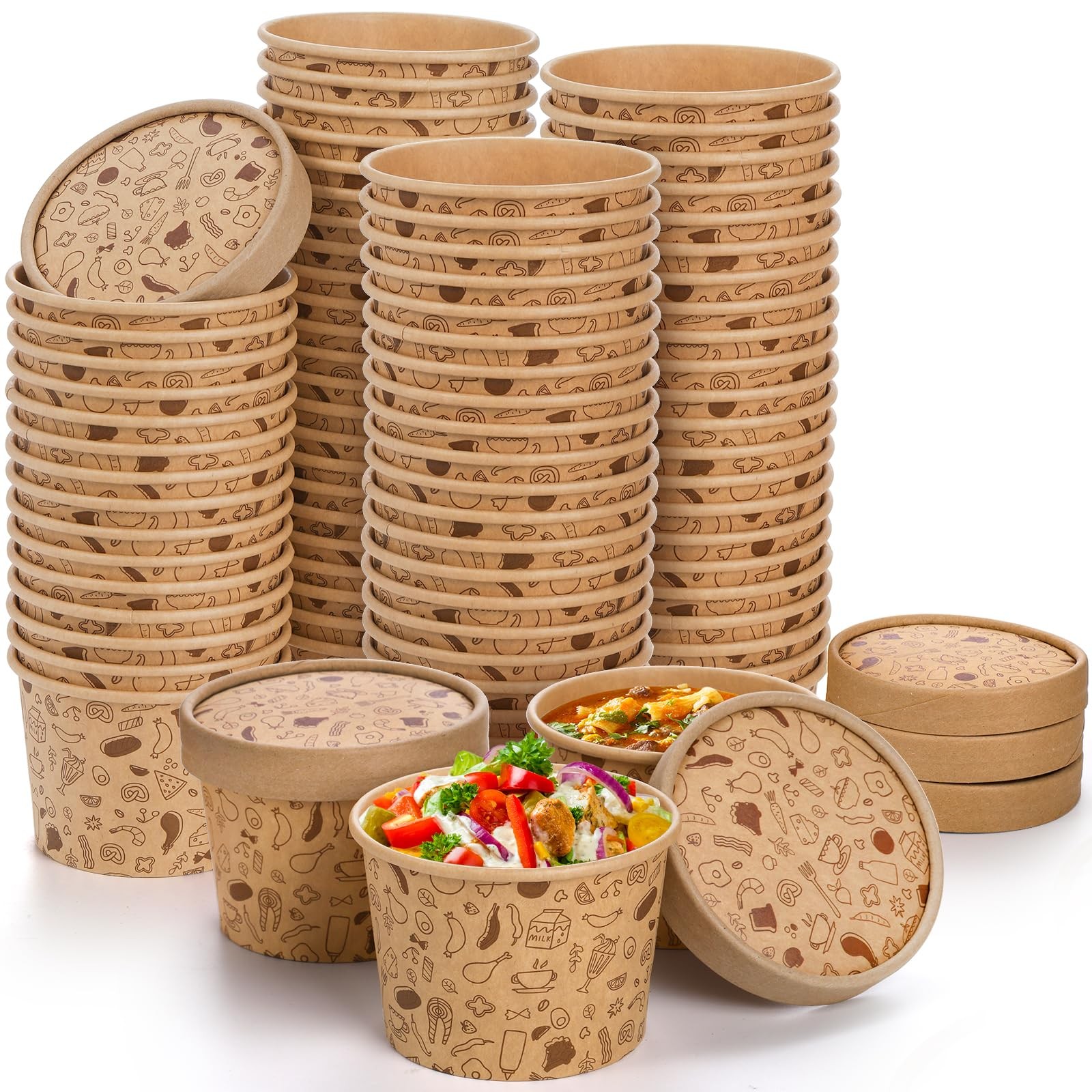 50 Pack Paper Containers With Lids 8oz To Go Paper Soup Container Disposable Kra