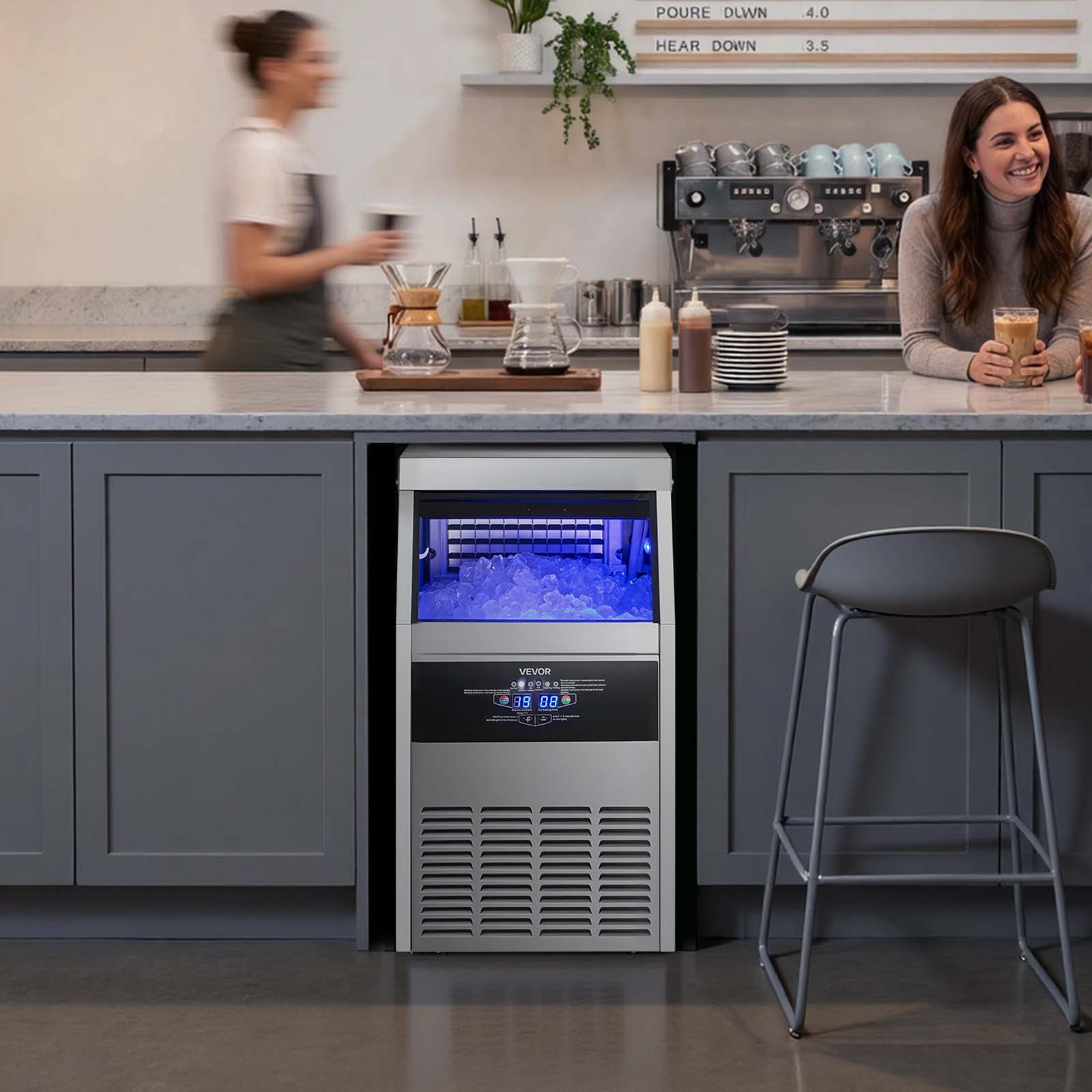 VEVOR Commercial Ice Maker 160 lbs/24h Ice Machine 30 lbs Storage Bar Restaurant