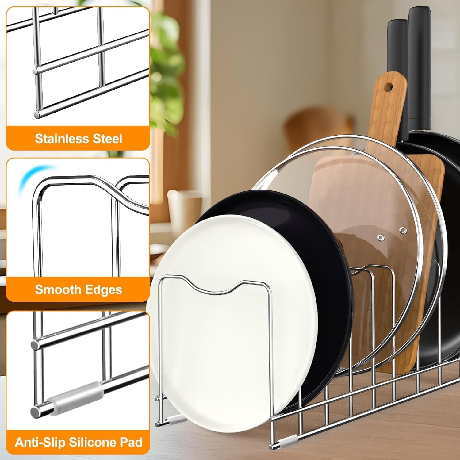 10 Tier Pot Lid Rack Organizer for Bakeware Pans Plates Cutting Boards