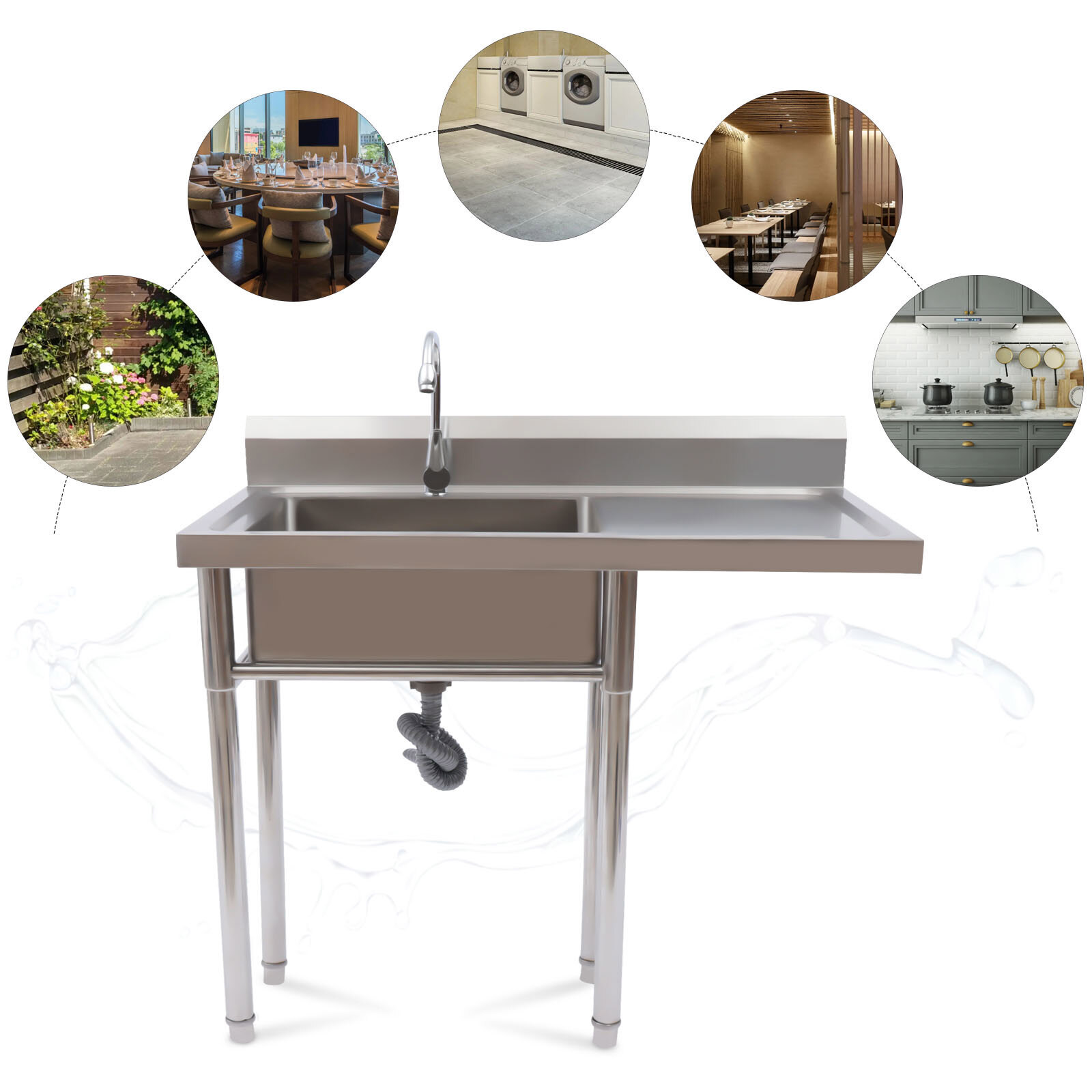 2 Compartment Commercial Sink w/ Double Faucet Restaurant Sink,Free Standing