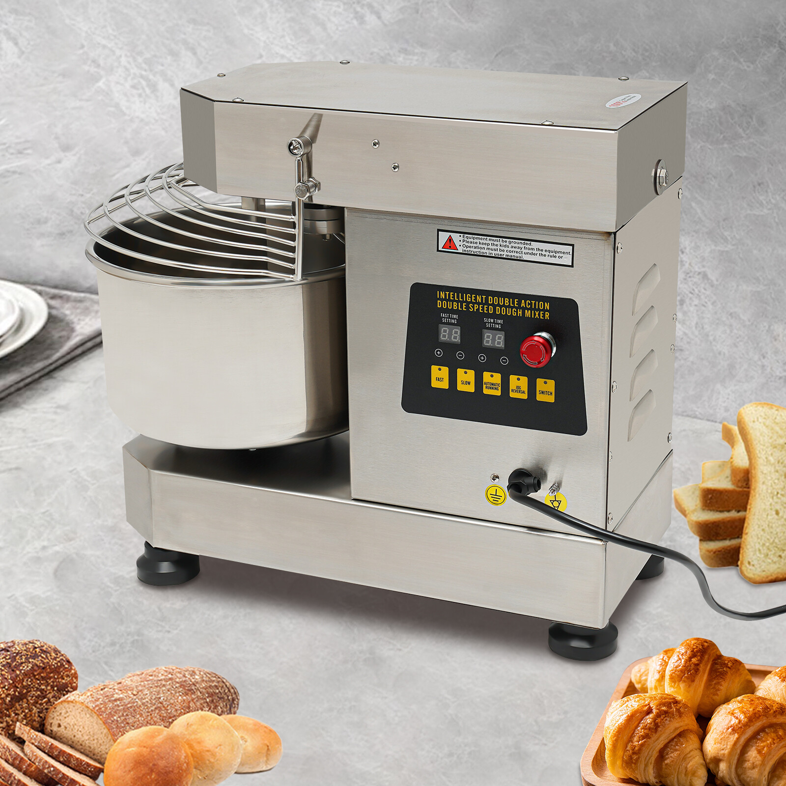 750W Commercial Dough Mixer 360° Mixing Dough Kneading Machine 21.7*11.8*18.9in