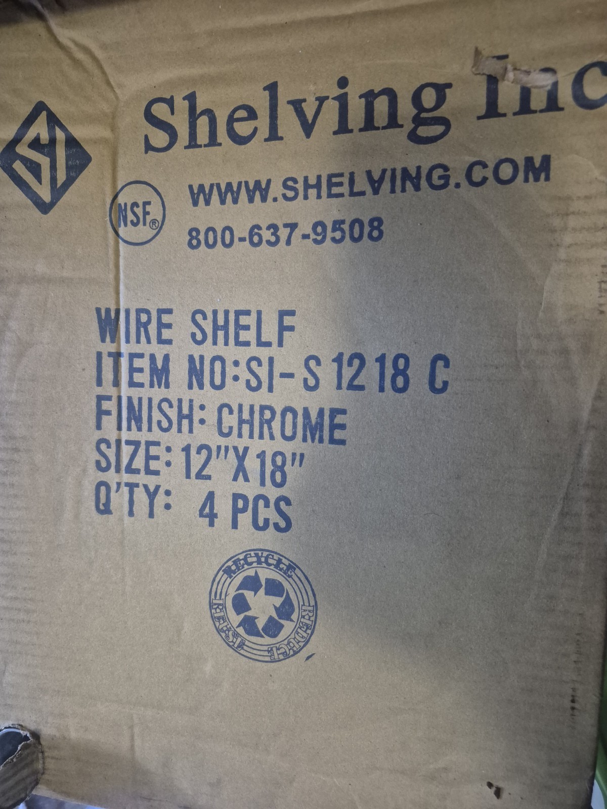 Shelving Inc SI-S1218C Chrome Wire Shelf 12 x 18 in, MPN SI-S1218C