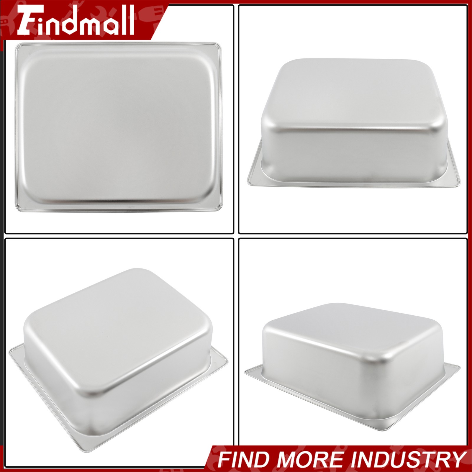 Findmall 4 Pack Hotel Pans 1/2 Size 4″ Deep Stainless Steel Steam Table