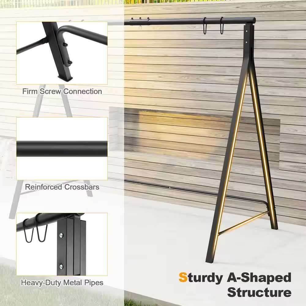 Outdoor Porch Swing Frame 5.7 Ft. Metal Hammock Stand in Black