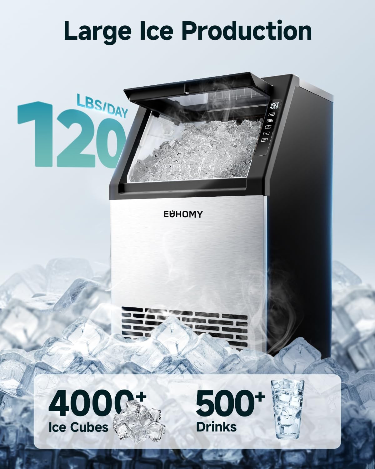 Commercial Ice Maker Machine,120lbs/24H Stainless Steel Under Counter 120 pounds