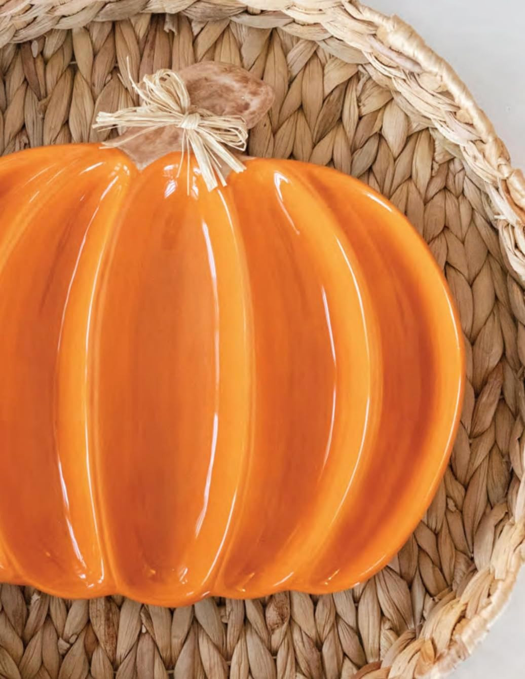 Divided Ceramic Serving Platter, 12 X 11-Inches, Orange Pumpkin