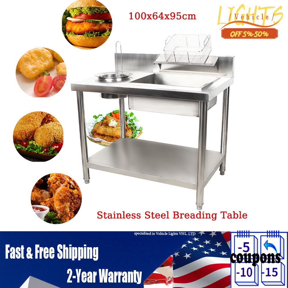 Commercial Breading Table Fried Food Prep Fry Chicken Work Table Breader Station