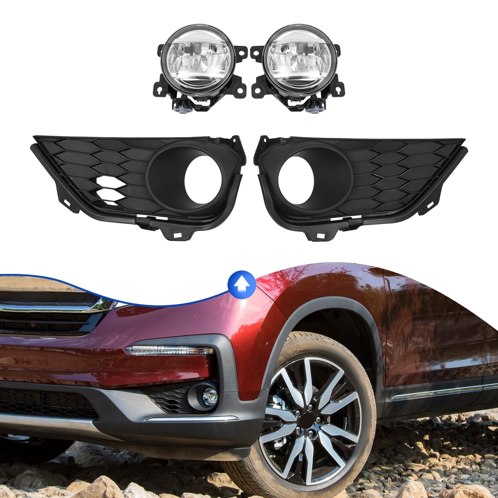 LED Fog Light Pair for 2019-2022 Honda Pilot Clear Black Housing OE 71102TG7A60