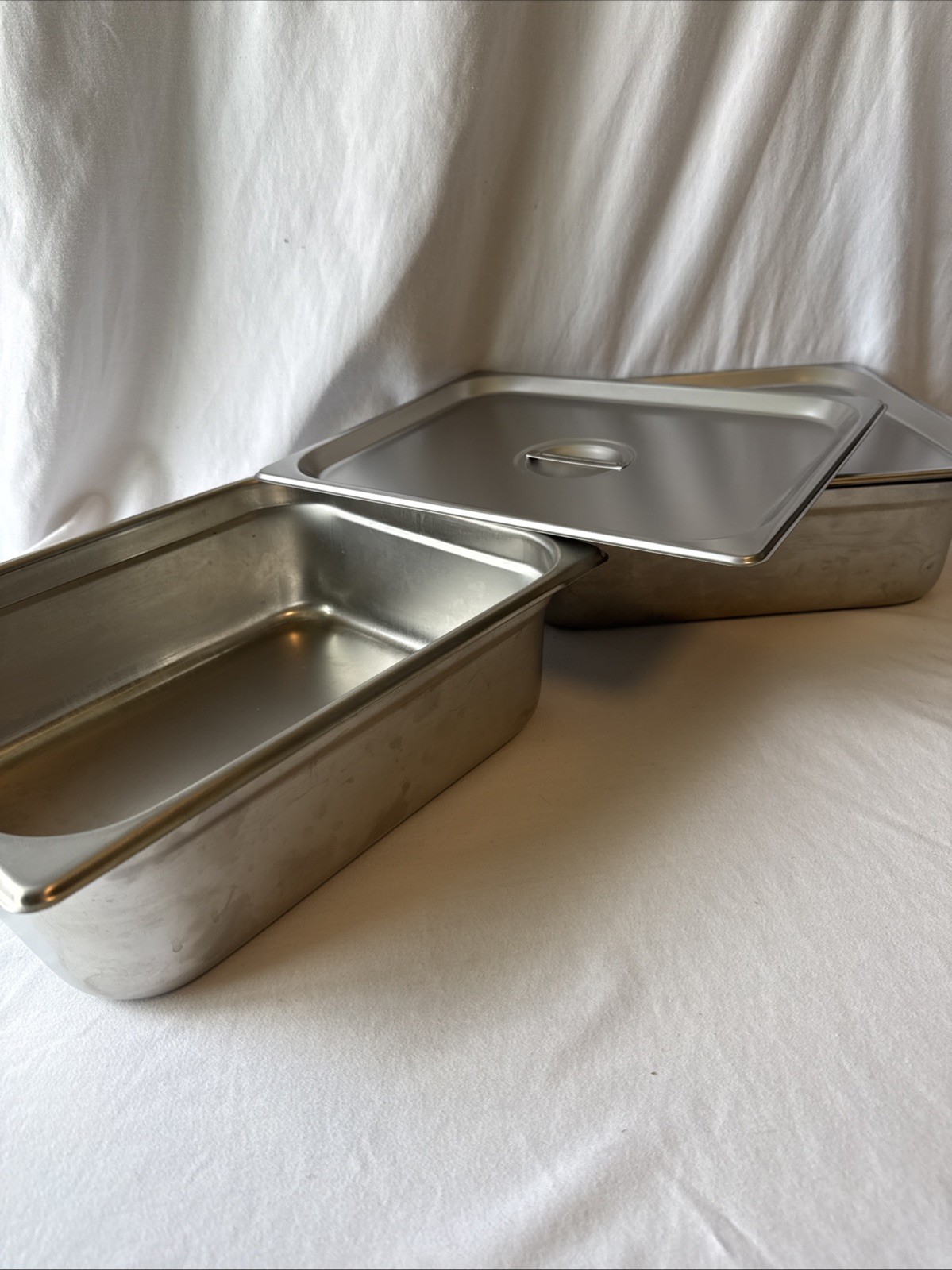 12”x10”x4” Winco Stainless Steel Restaurant Pans With Lids Food Prep *LOT OF 2*