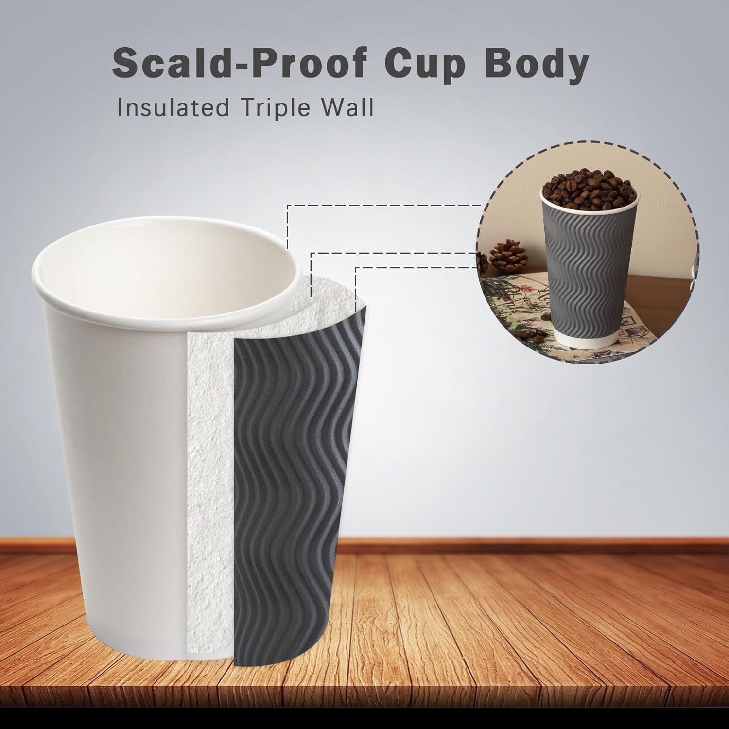 Disposable Coffee Cups 90 Pack 16 oz Gray Insulated Cups No Lids Pack of 90 Cups