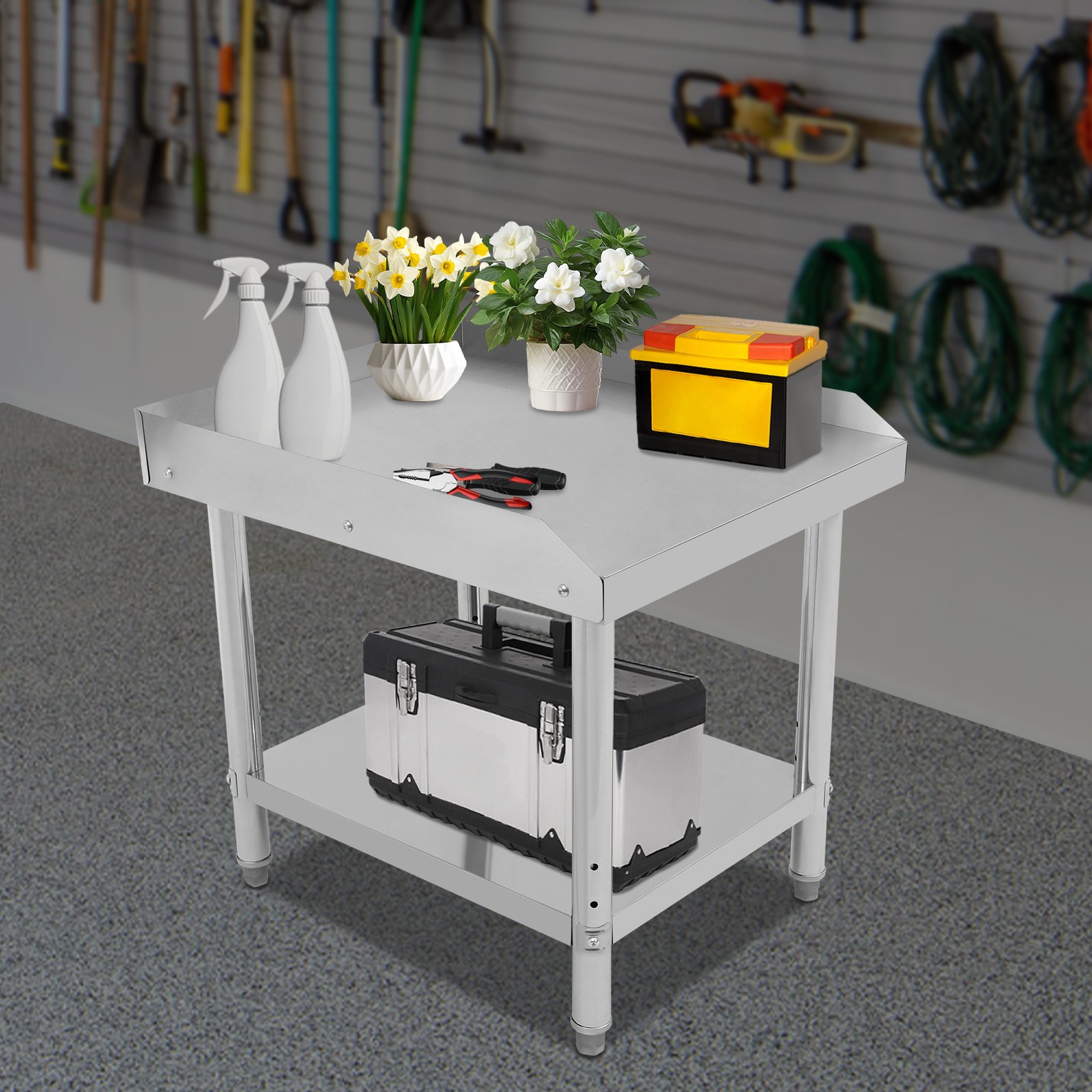 Adjustable Stainless Steel Work Table with 2 Tiers for Kitchen & Utility Use