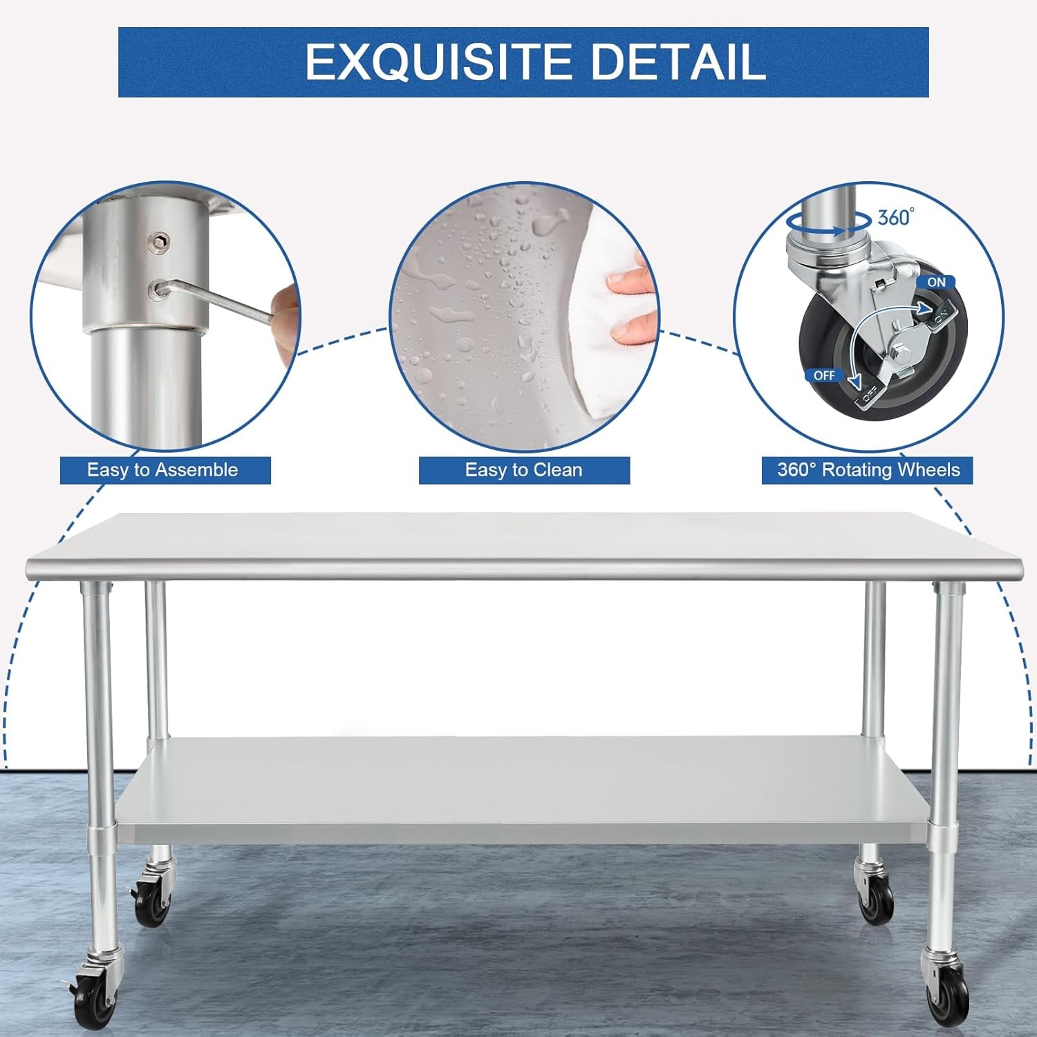 HARDURA Stainless Table 30x72in Wheels NSF Commercial Prep