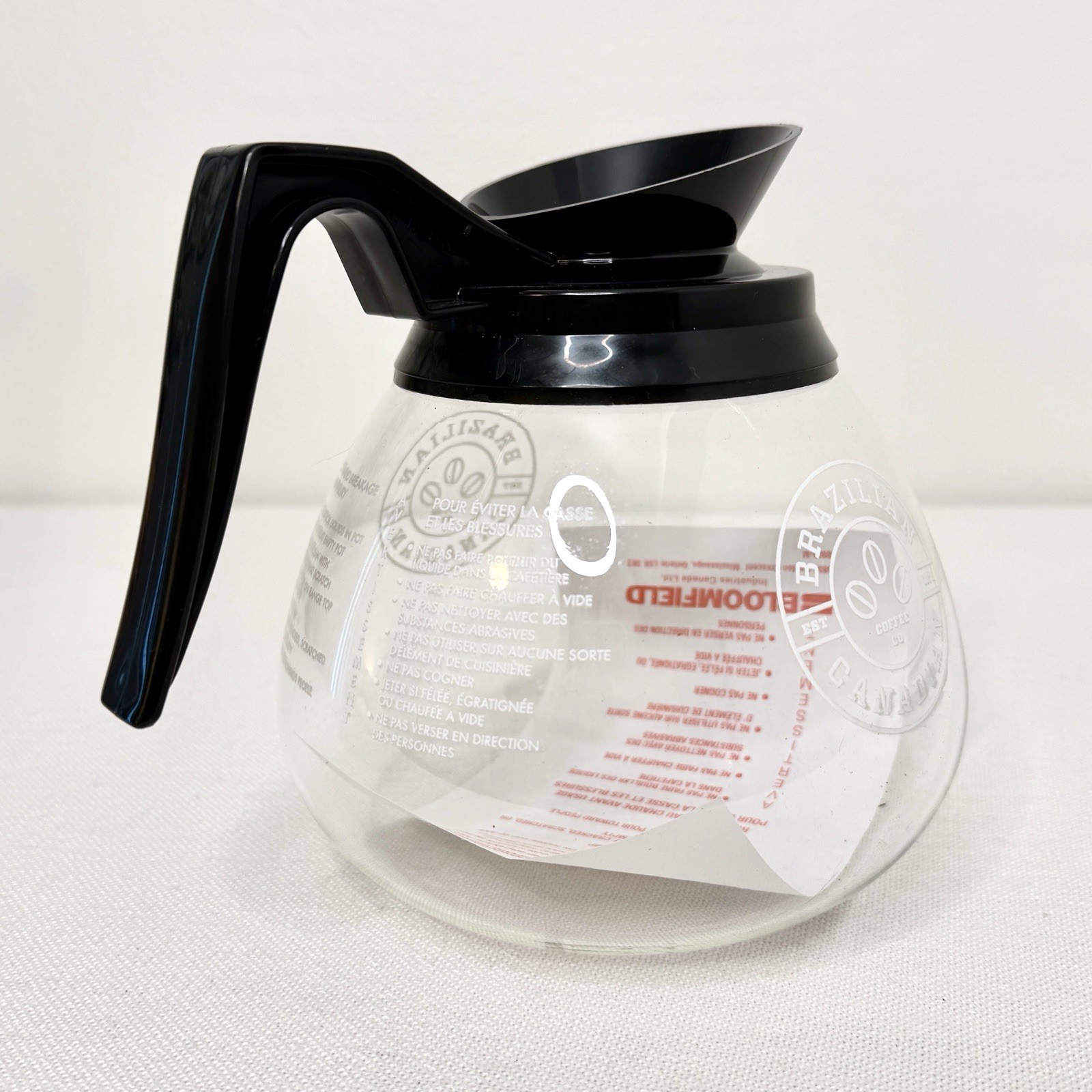 Bloomfield Commercial Regular Coffee Glass Carafe Pot Decanter Black Handle New