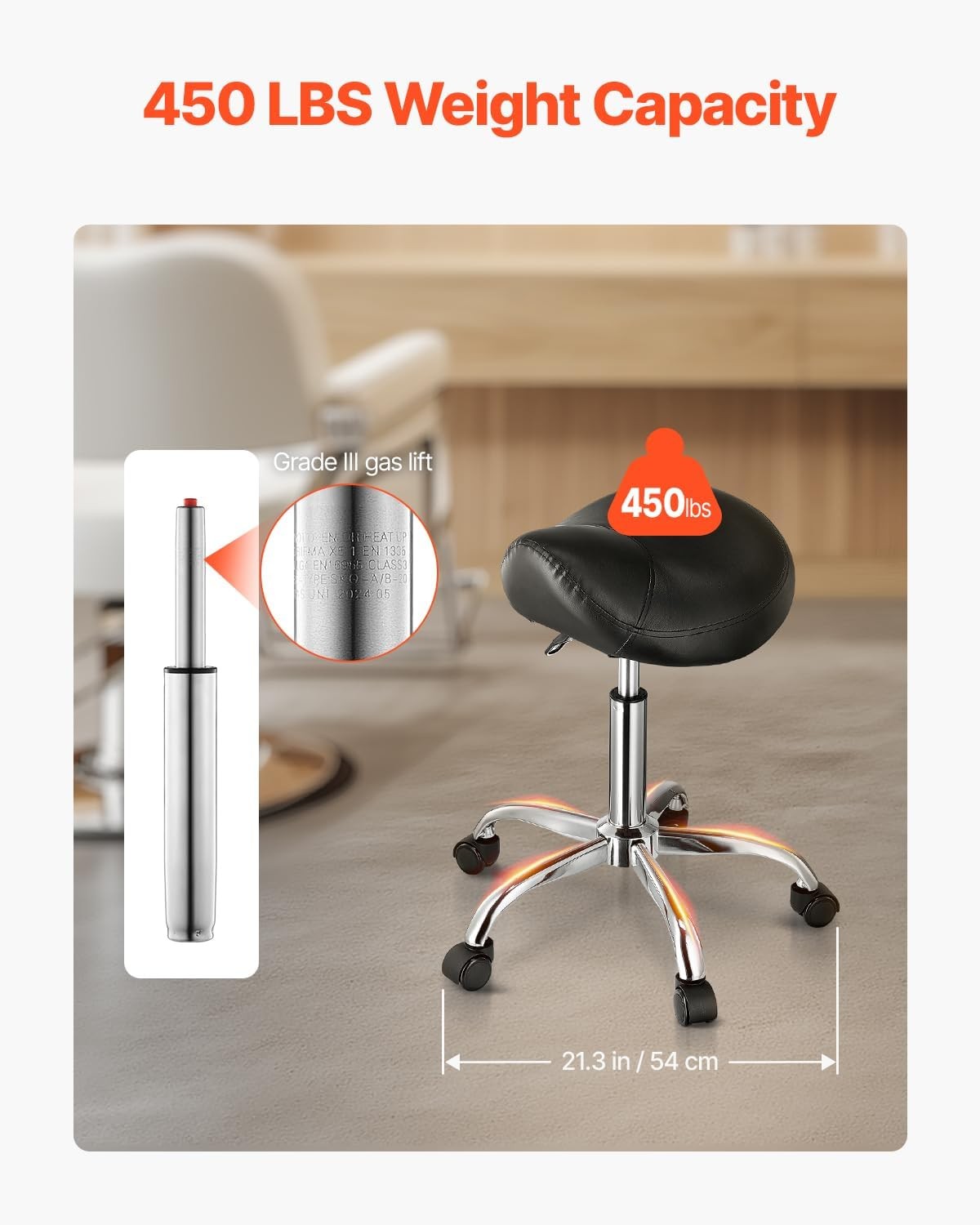 Saddle Stool with Wheels, 450 LBS Weight Capacity Ergonomic Rolling Stool,