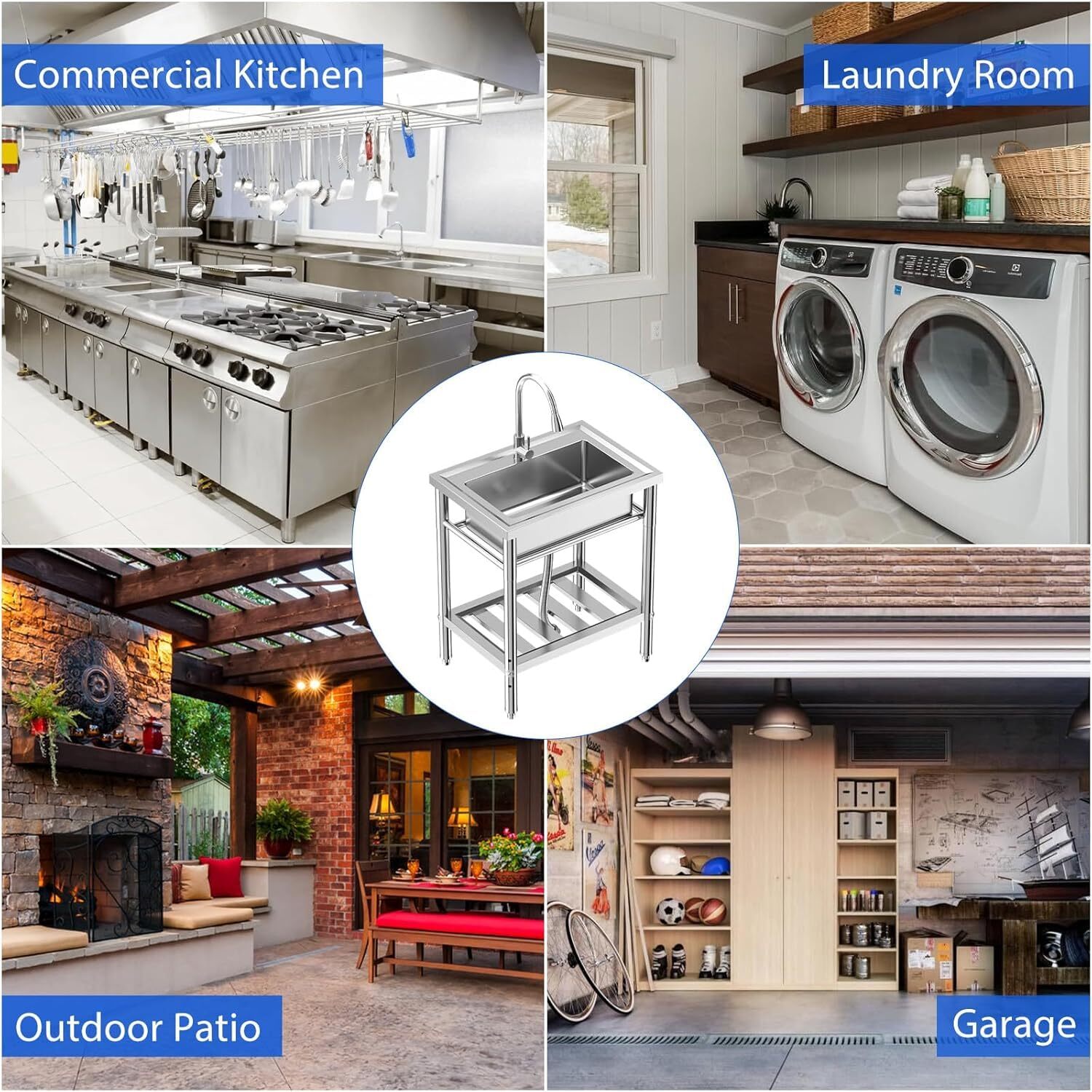 28″x20»x34» Stainless Steel Utility Sink Freestanding Single Bowl w/ Faucet