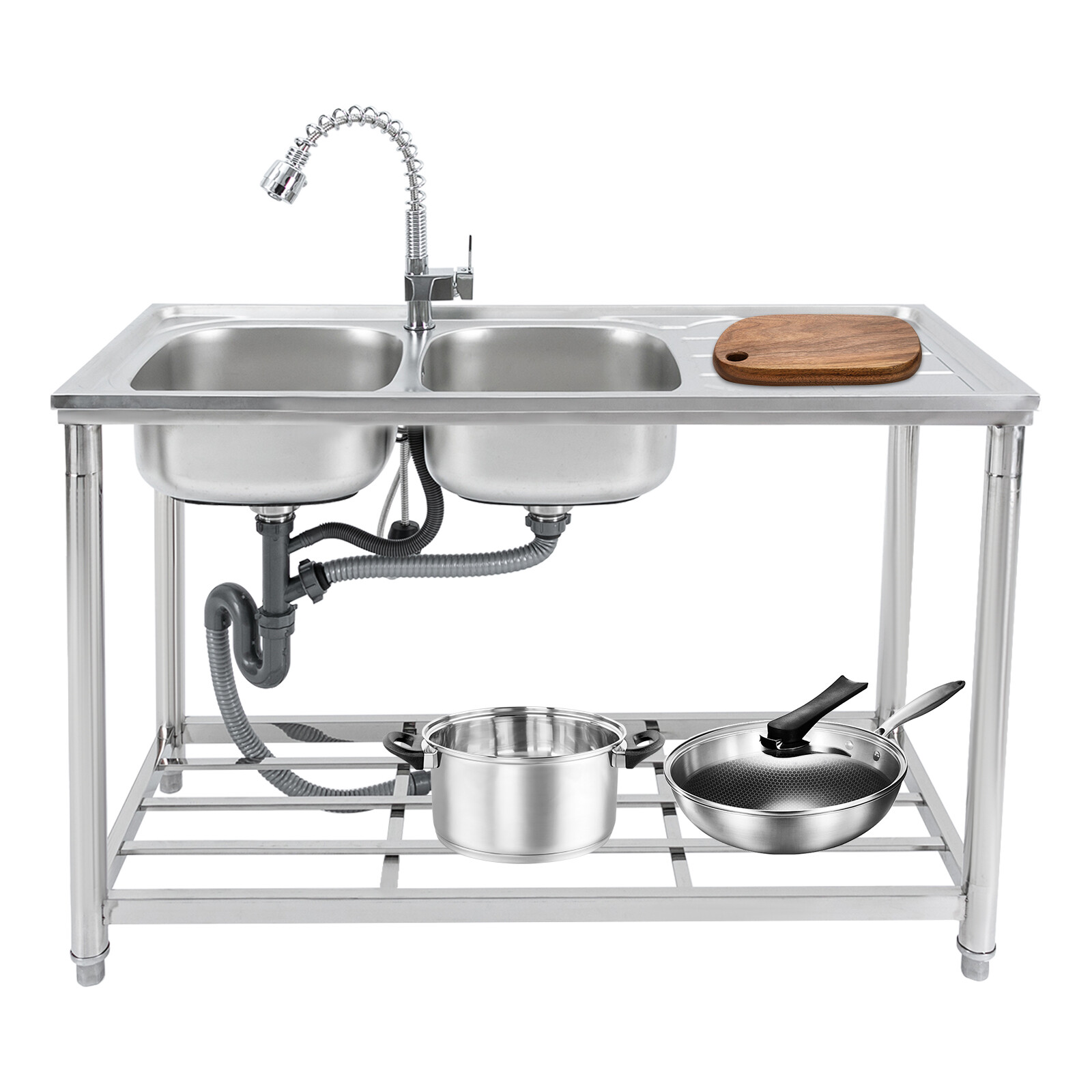 Commercial Utility Prep Sink 2Compartment Stainless Steel KitchenPrep Work Table