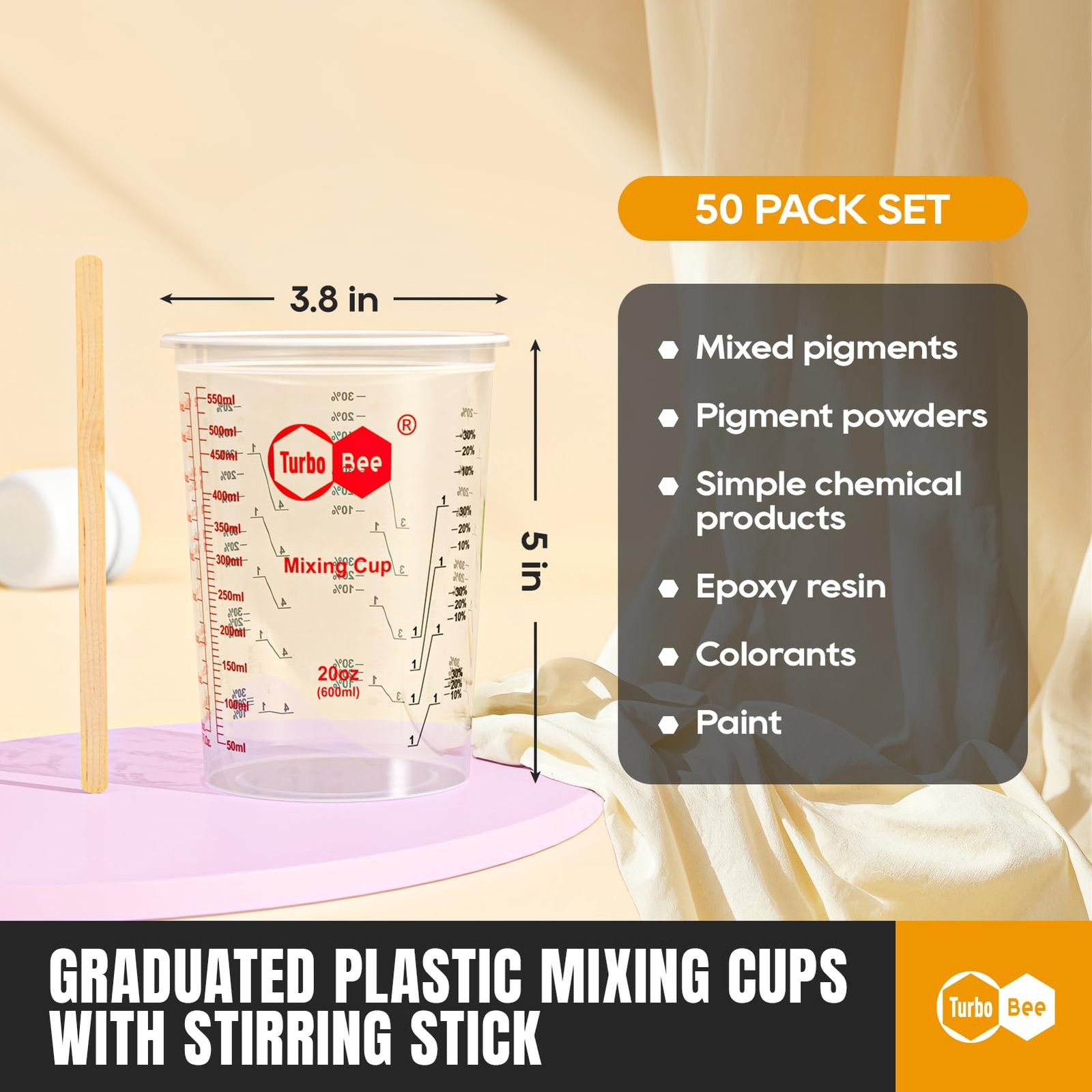 20oz Resin Mixing Cups – [Easy-Separate Design] 50 Pack Graduated PP Plastic …