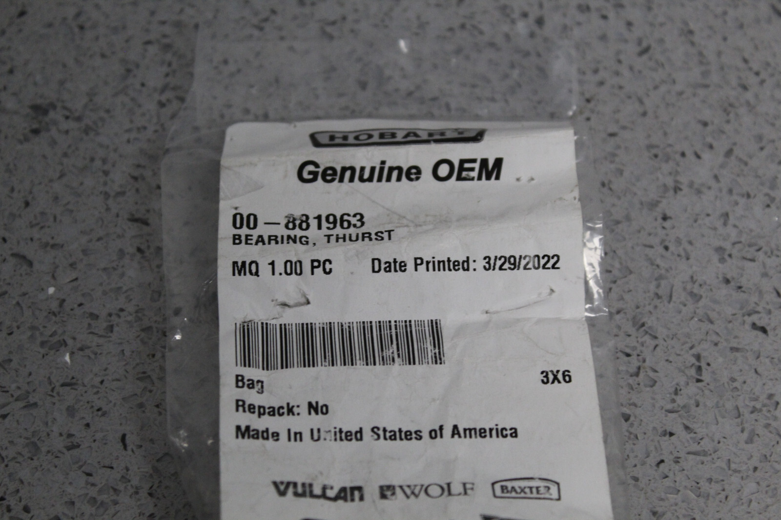Genuine OEM Hobart Vulcan 00-881963 Thrust Bearing FREE SHIPPING