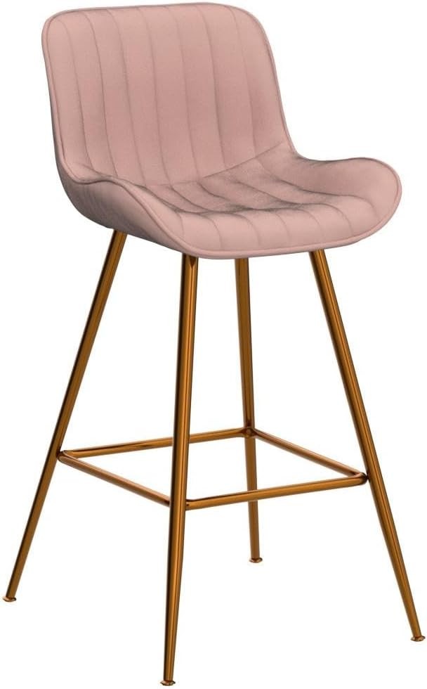 Pink Bar Stools Set of 2, Velvet Counter Stools with Footrests, 24” Armless