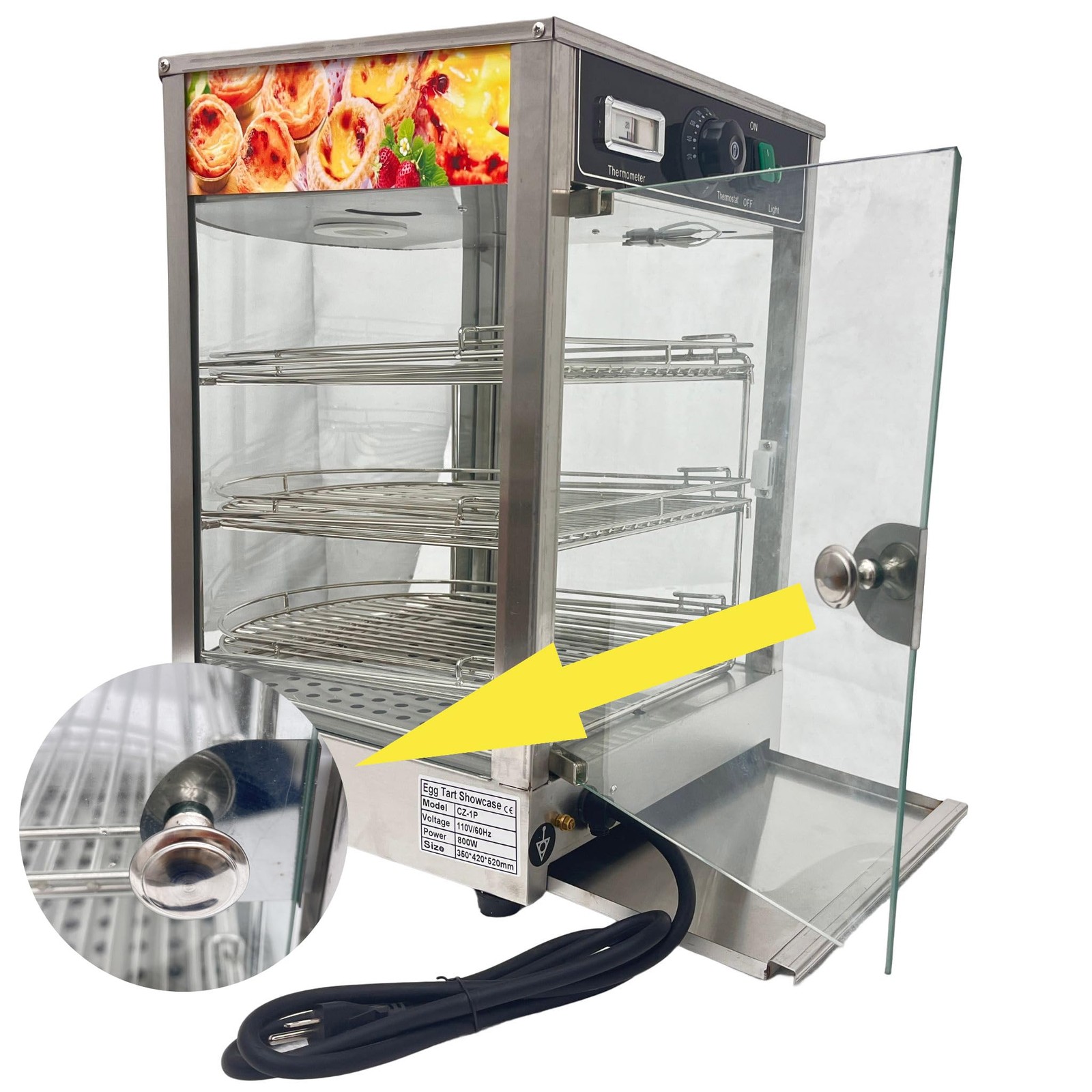 850W 110V Commercial Food Warmer 3-Tier Countertop with LED Lighting Glass Door