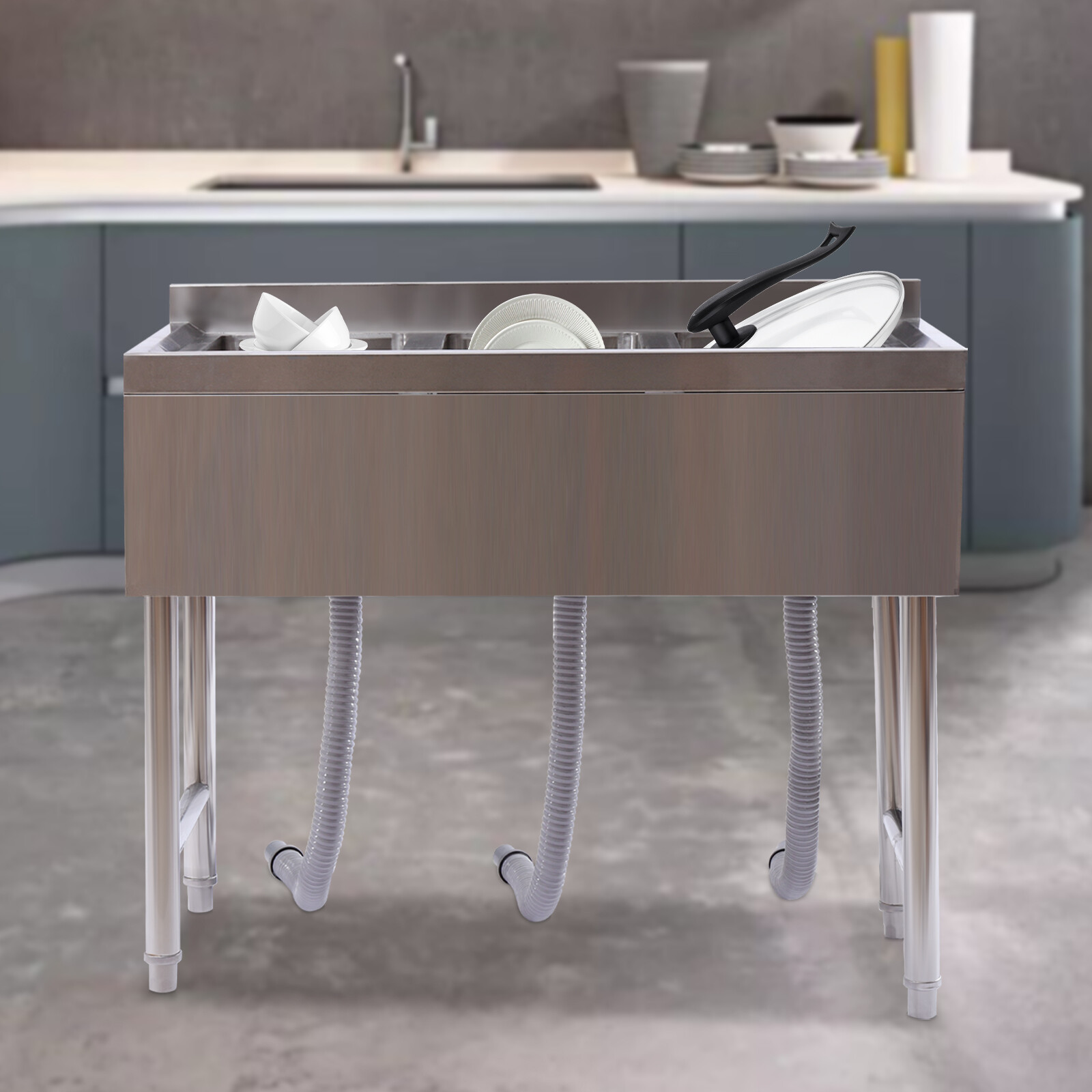 Three 3 Compartment Stainless Steel Commercial Kitchen Restaurant Bar Sink