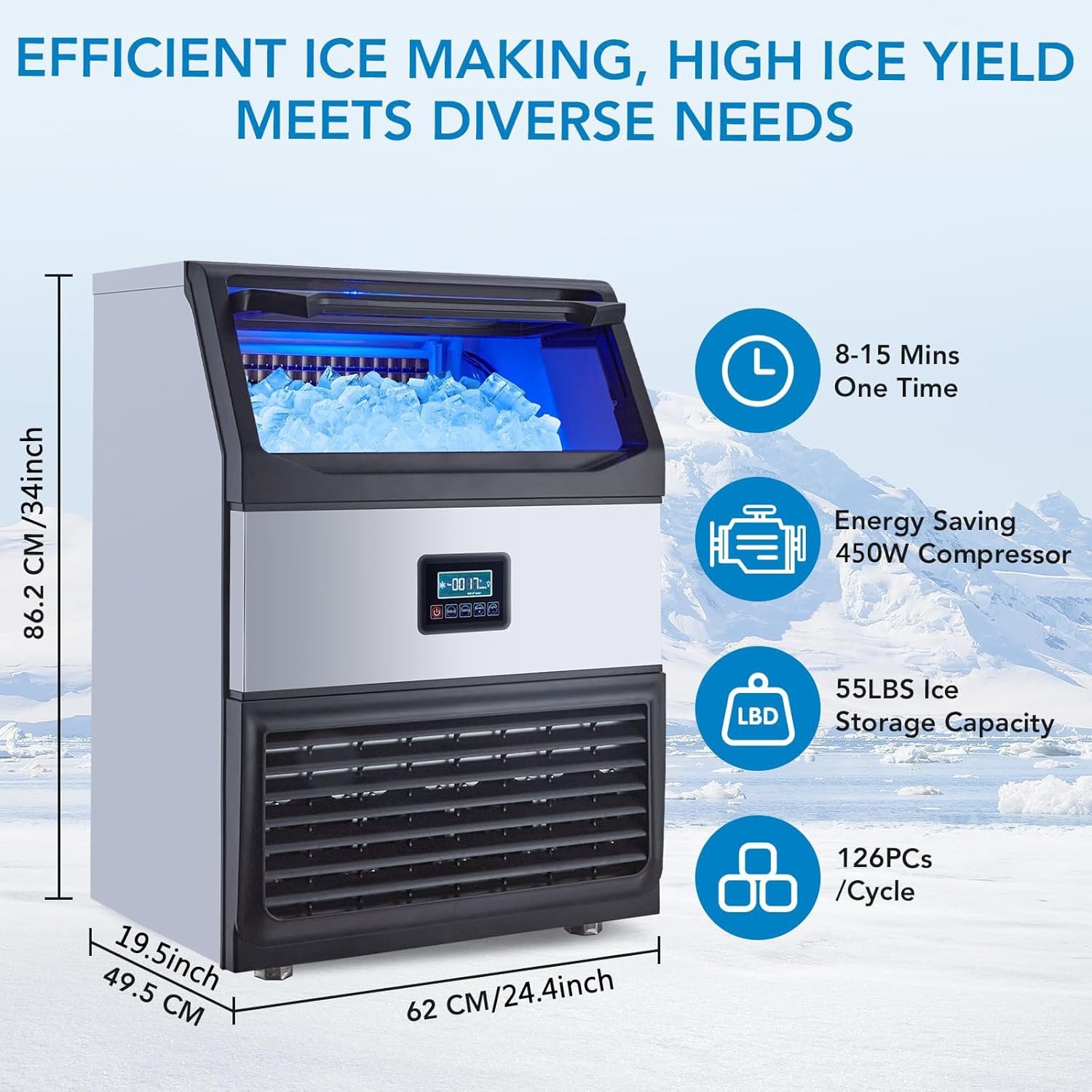 Ice Maker Machine 265lbs/24H Built-in Ice Maker 55lbs Storage 450W